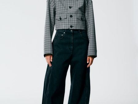 Double Faced Menswear Check Cropped Jean Jacket For Sale