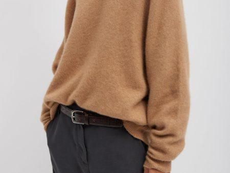 Camel Hair Knit Crewneck Oversized Pullover For Discount