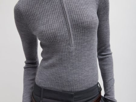 Feather Weight Ribbed Turtleneck Zip Up Sweater Supply