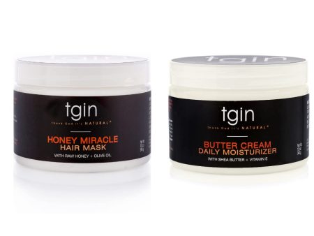 2 PIECE SET Tgin Butter Cream Daily Moisturizer and Honey Miracle Hair Mask Duo for Curly, Coily and Wavy Hair, Rich Moisture and Deep Conditioning for Dry Hair, 12 oz on Sale